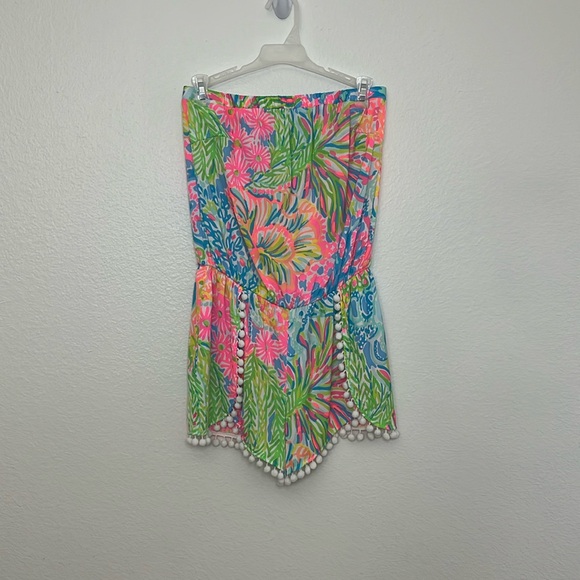 Lilly Pulitzer Daisy Romper Seaspray Lovers Coral Multi Strapless Size XS - Picture 3 of 10